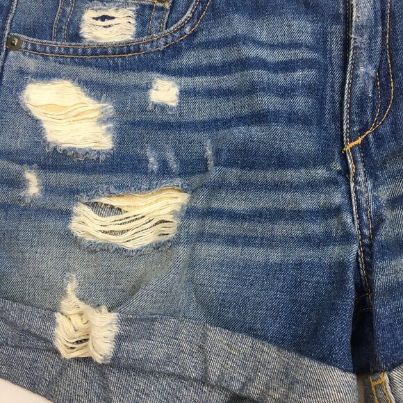 RAG & BONE Obispo Rebel 5 Pocket Logo Hardware Distressed Cuff Hem Denim Shorts - Picture 7 of 12